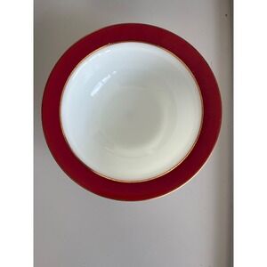 Vintage Pyrex Serving Bowl‎ Royal Burgundy with 2 Gold Stripes on Rim